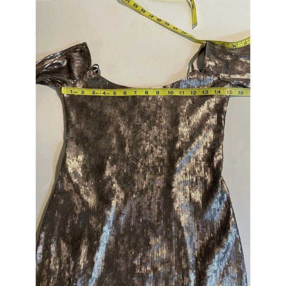 Express Dress Women Size Small Petite Pewter Bronze Sequins Mini Long Sleeve - Picture 8 of 11